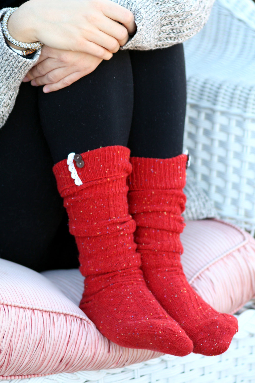 Burnt Orange Boot Socks, Winter Socks, Knitted Socks, Socks With Lace