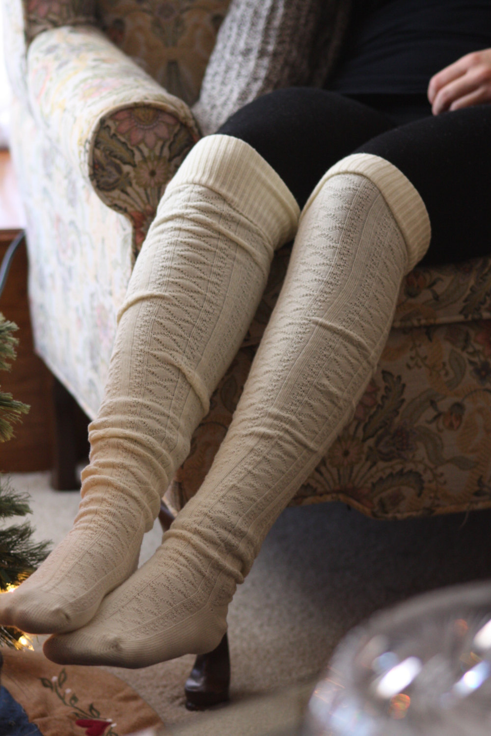 white above knee socks